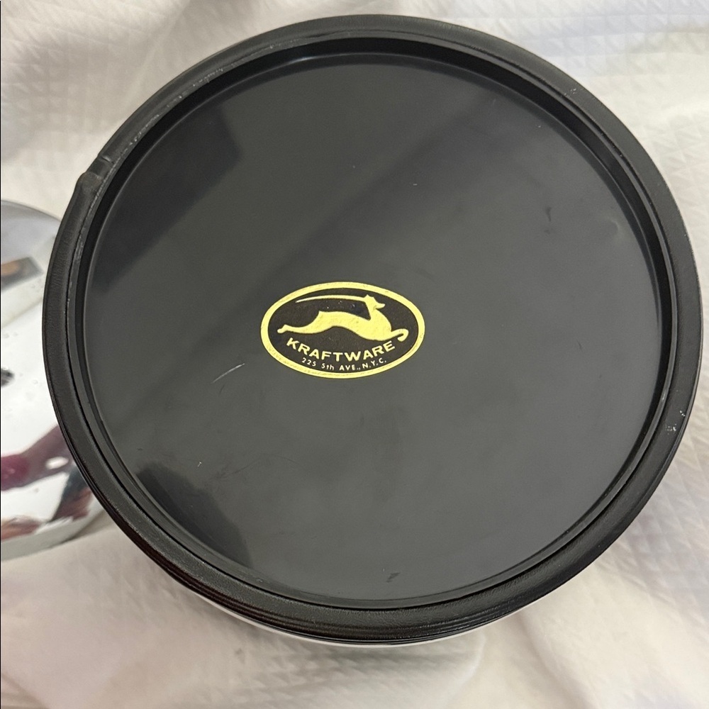Vintage Kraftware MCM Black Vinyl Ice Bucket - Chrome Style Trim & Lid - Picture 5 of 15
